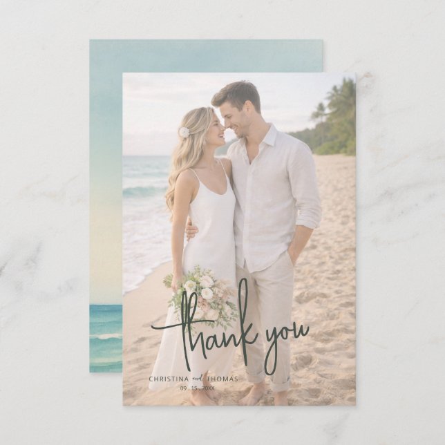 Tarjeta De Agradecimiento Elopement Beach Wedding (Anverso / Reverso)