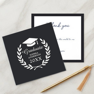Tarjeta De Agradecimiento Emblema de la escuela Wreath de Black Sleek Gradur