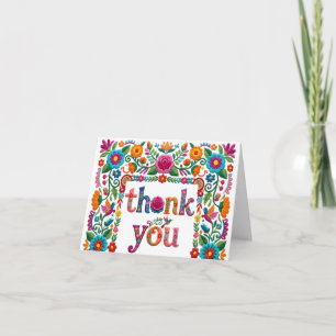 Tarjeta De Agradecimiento Embroiderido de arte popular floral caprichoso y c