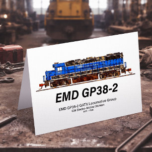 Tarjeta De Agradecimiento EMD GP38-2 Locomotora diesel GATX azul y blanco