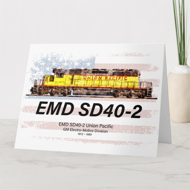Tarjeta De Agradecimiento EMD SD40-2 Locomotora Diesel. Bandera estadouniden (Anverso)