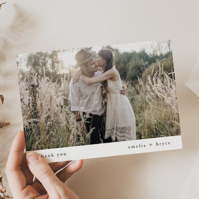 Tarjeta De Agradecimiento EMELIA Boda de fotografía moderna, de estilo rústi (EMELIA Flat Rustic Simple Modern Photo Wedding Thank You Card)