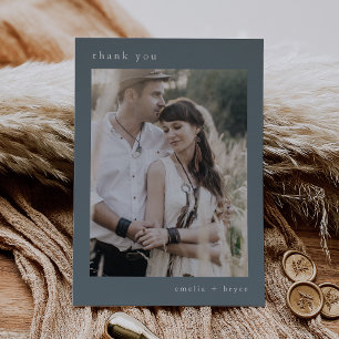 Tarjeta De Agradecimiento EMELIA Boda fotográfico de color azul oscuro y sim