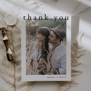 Tarjeta De Agradecimiento EMELIA Flat White Negro Moderno Boho Foto Boda