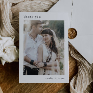 Tarjeta De Agradecimiento EMELIA Plano Único Rústico Neutral Foto Boda