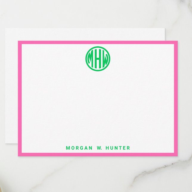 Tarjeta De Agradecimiento Emerald Circle Monogram Font #5DS DIY BG Hot Pink (Subido por el creador)