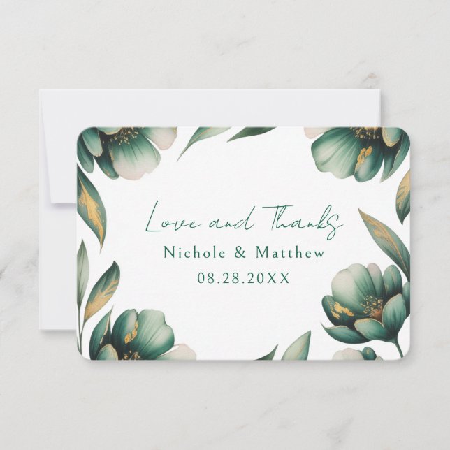 Tarjeta De Agradecimiento Emerald Green and Gold Rose Wedding (Anverso)