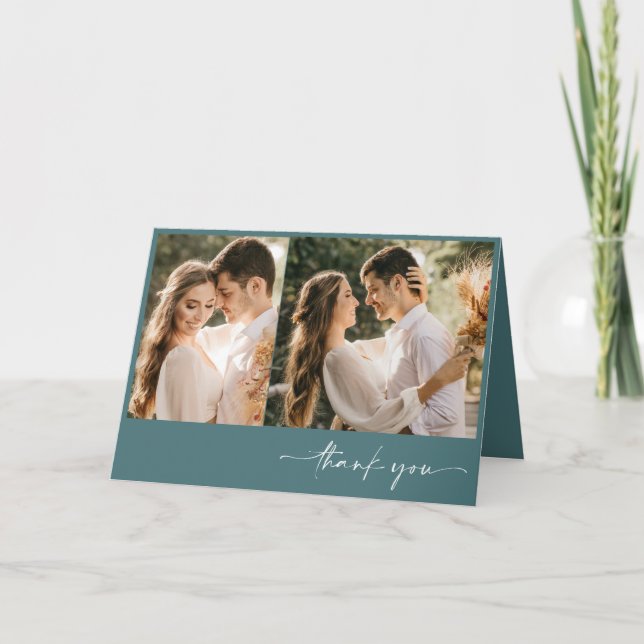 Tarjeta De Agradecimiento Emerald Green Dos Fotos Elegantes Bodas Gracias (Anverso)
