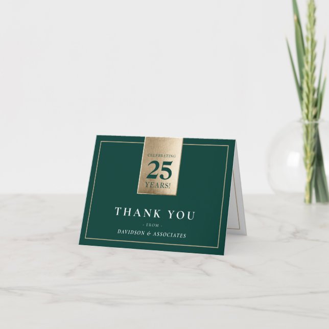 Tarjeta De Agradecimiento EMPRESA ANIVERSARIO negocio oro verde blanco (Anverso)