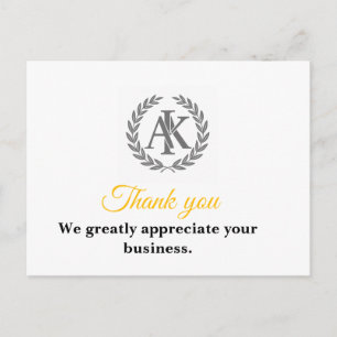 Tarjeta de agradecimiento empresarial con monogram
