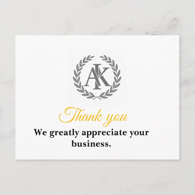 Tarjeta de agradecimiento empresarial con monogram (Anverso)