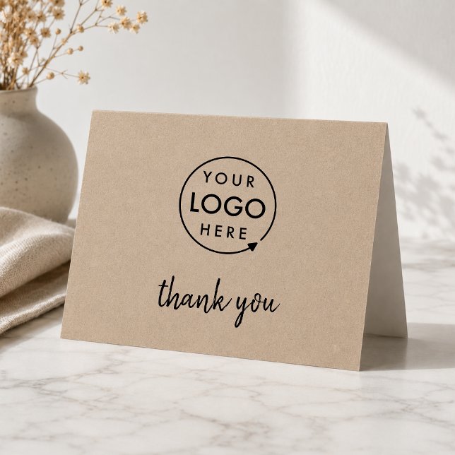 Tarjeta de agradecimiento empresarial | Logotipo p (A rustic kraft horizontal folded logo thank you card perfect for small business appreciation.)