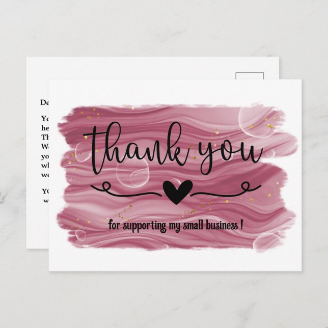 Tarjeta de agradecimiento empresarial rosa oro acu (Anverso / Reverso)