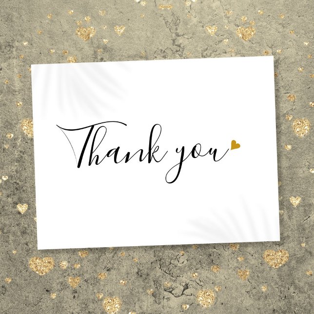 Tarjeta de agradecimiento empresarial Simple Scrip (Simple Script Gold Heart Business Thank You Postcard)