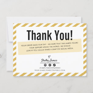 Tarjeta De Agradecimiento EMPRESAS INSERTAR moderna raya mínima oro amarillo
