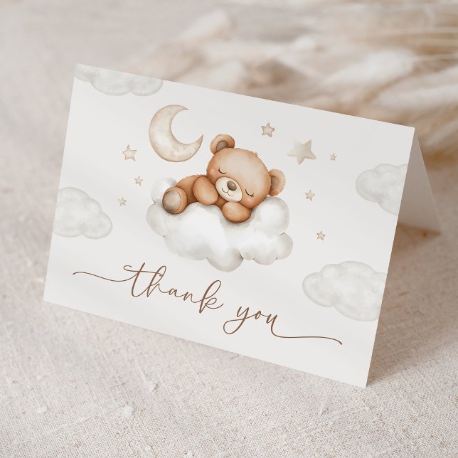 Tarjeta De Agradecimiento En Cloud Nueve Neutral Teddy Bear Baby Shower (Subido por el creador)