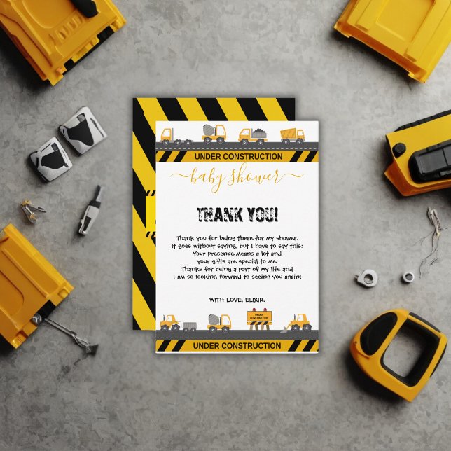 Tarjeta De Agradecimiento En construcción, Baby Shower bulldozer (Subido por el creador)