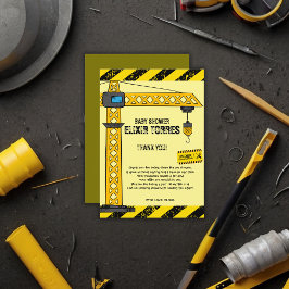 Tarjeta De Agradecimiento En construcción Tower Cranes Baby Shower