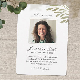 Tarjeta De Agradecimiento En el funeral de la memoria amorosa