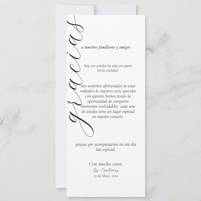 tarjeta de agradecimiento en español (Anverso)