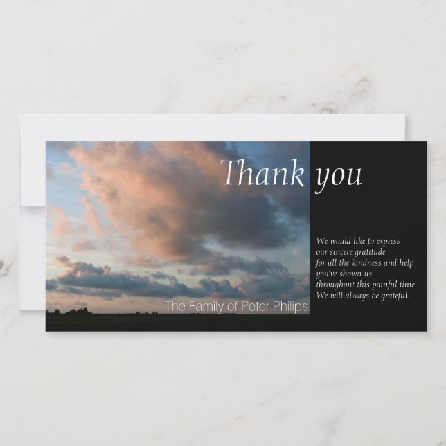 Tarjeta De Agradecimiento En la condolencia pacífica del cielo 1 de la (Anverso)