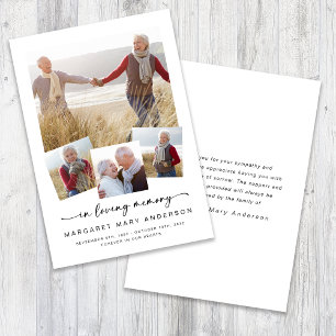 Tarjeta De Agradecimiento En la memoria amorosa cuatro fotos simpatía funera