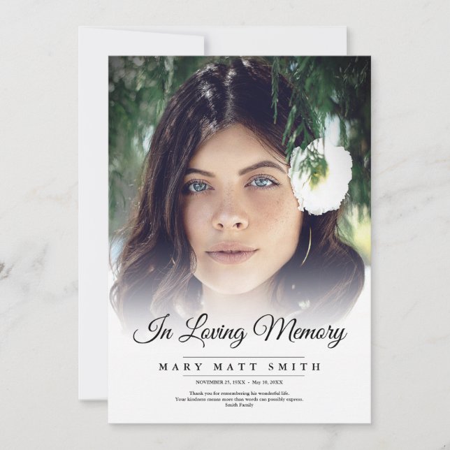Tarjeta De Agradecimiento En la memoria amorosa Fotos funerales Simpatizante (Anverso)