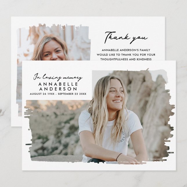 Tarjeta De Agradecimiento En la memoria amorosa Moderno Funeral/Memorial de  (Anverso / Reverso)