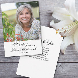 Tarjeta De Agradecimiento En la memoria de amor Elegant Script Funeral Photo