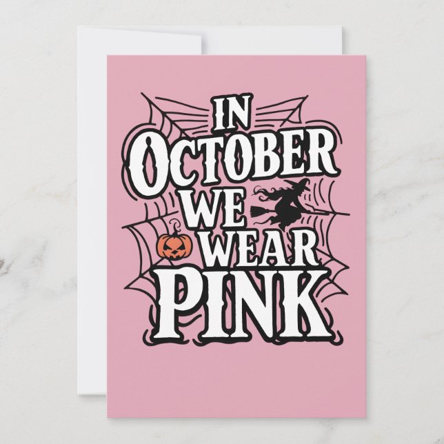 Tarjeta De Agradecimiento En Octubre Usamos Bruja Rosa Halloween (Anverso)