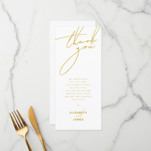 Tarjeta de agradecimiento en oro metálico