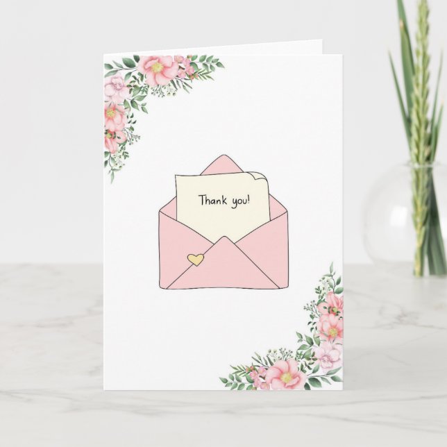 Tarjeta de agradecimiento en un sobre con flores (Anverso)