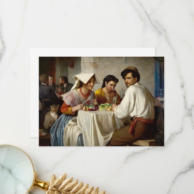 Tarjeta De Agradecimiento En una osteria romana de Carl Bloch (Anverso/Reverso In Situ)