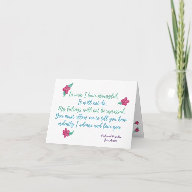 Tarjeta De Agradecimiento En Vano He Luchado - Jane Austen Love Card (Anverso)