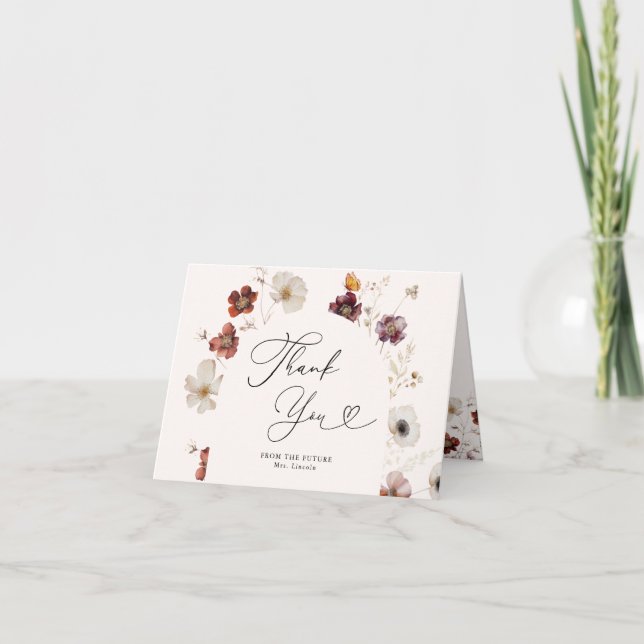 Tarjeta De Agradecimiento Enamorarse Bohemio Arco Floral de Boda Otoñal (Anverso)