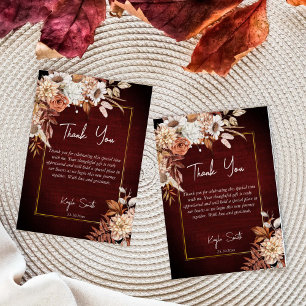 Tarjeta De Agradecimiento Enamorarse boho rosas marrones secas baby shower n