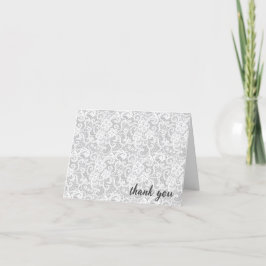 Tarjeta De Agradecimiento Encaje Blanco Sobre Plata Gracias