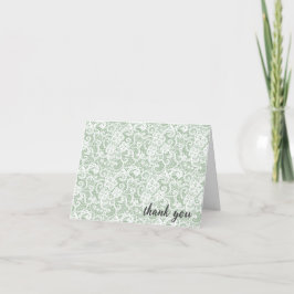 Tarjeta De Agradecimiento Encaje Blanco Sobre Verde Salvia Gracias
