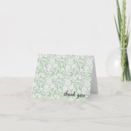 Tarjeta De Agradecimiento Encaje Blanco Sobre Verde Salvia Gracias