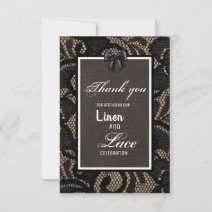 Tarjeta De Agradecimiento Encaje negro, arpillera, lino boda personalizada 