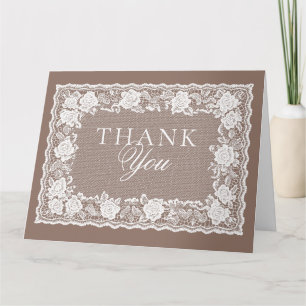Tarjeta De Agradecimiento Encaje Vintage Beige Boda Dinero Antiguo