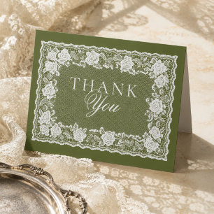 Tarjeta De Agradecimiento Encaje Vintage Verde Oliva Boda Dinero Antiguo