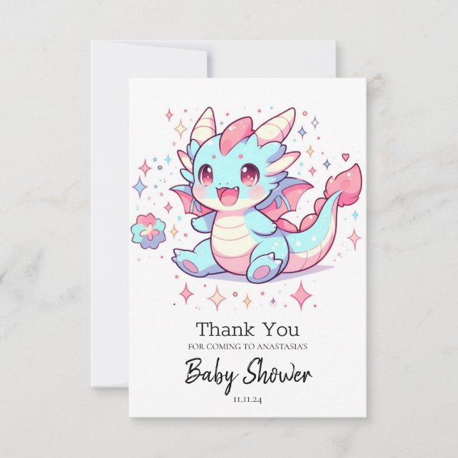 Tarjeta De Agradecimiento Encantado Majestic Dragon Baby Shower (Anverso)