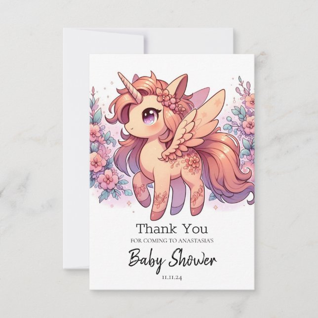 Tarjeta De Agradecimiento Encantado Majestic Unicorn Baby Shower (Anverso)