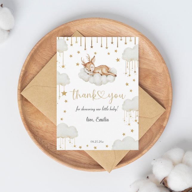 Tarjeta De Agradecimiento Encantador Baby Shower Gold Starry Fawn (Subido por el creador)