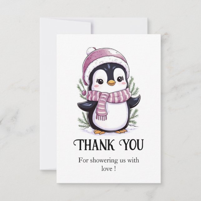 Tarjeta De Agradecimiento Encantador Baby Shower pingüino místico (Anverso)