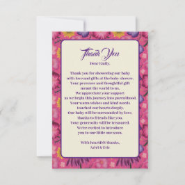 Tarjeta De Agradecimiento Encantador Baby Shower rosado de Flor Silvestre