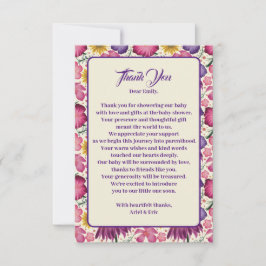 Tarjeta De Agradecimiento Encantador Baby Shower rosado de Flor Silvestre