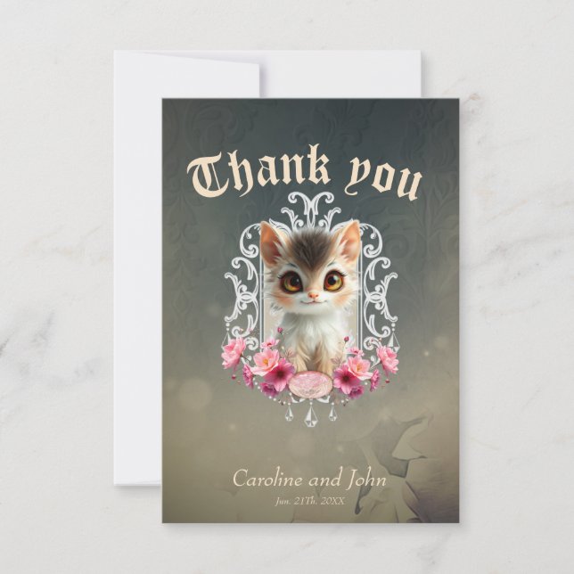 Tarjeta De Agradecimiento Encantador, gatito suavemente ' (Anverso)