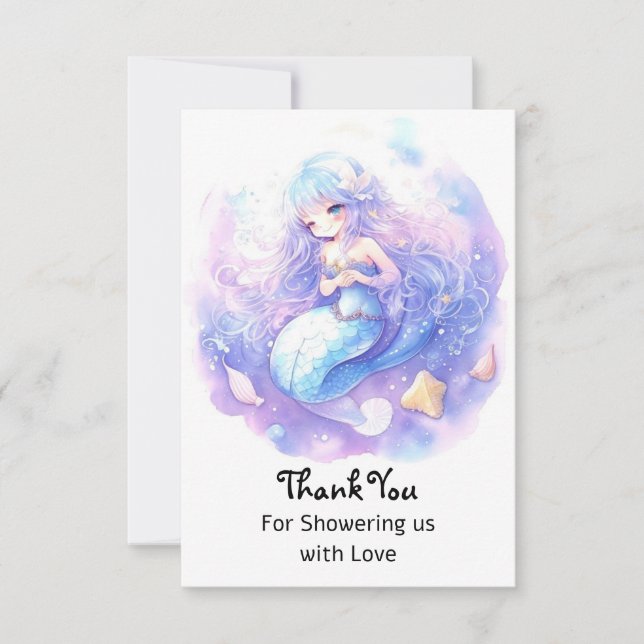 Tarjeta De Agradecimiento Encantadora Fantasía Oceánica Baby Shower Mermaid (Anverso)